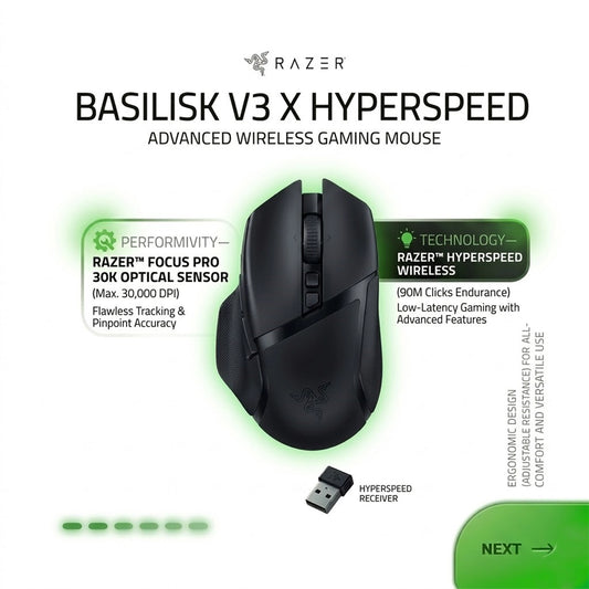 RAZER BASILISK V3 X HYPERSPEED WIRELESS MOUSE RZ01-04870100-R3G1