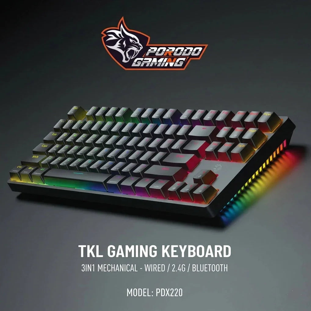 PORODO GAMING PDX  220 TKL GAMING KEYBOARD RGB 3 IN 1 MECHANICAL - WIRED 2.4G BLUETOOTH
