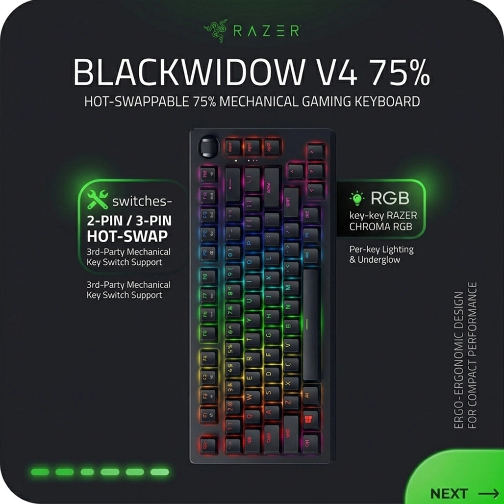 Razer BlackWidow V4 75% Hot swappable Mechanical Gaming Keyboard