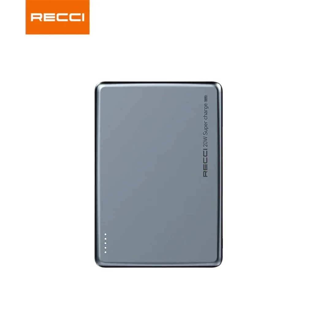 Gray power bank with RECCI branding on a white background